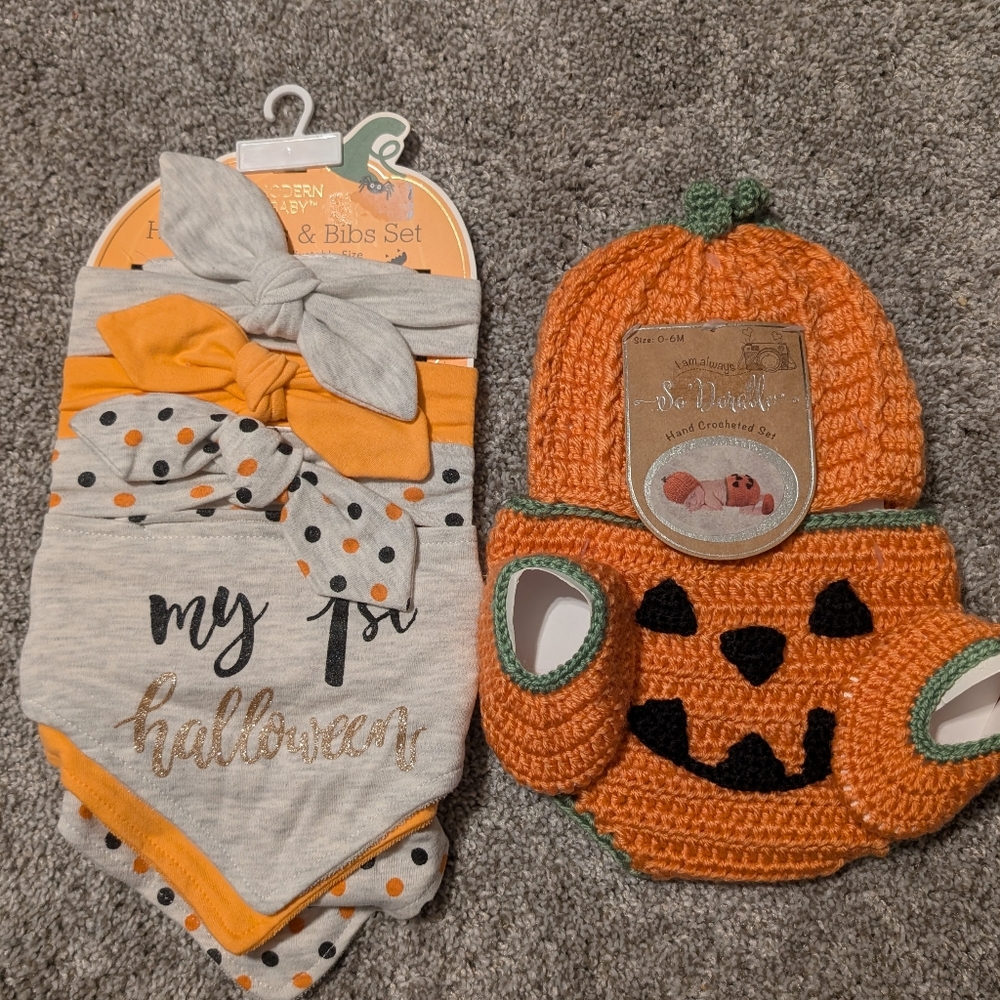 NWT Pumpkin Baby Costume Set - Orange and Gray